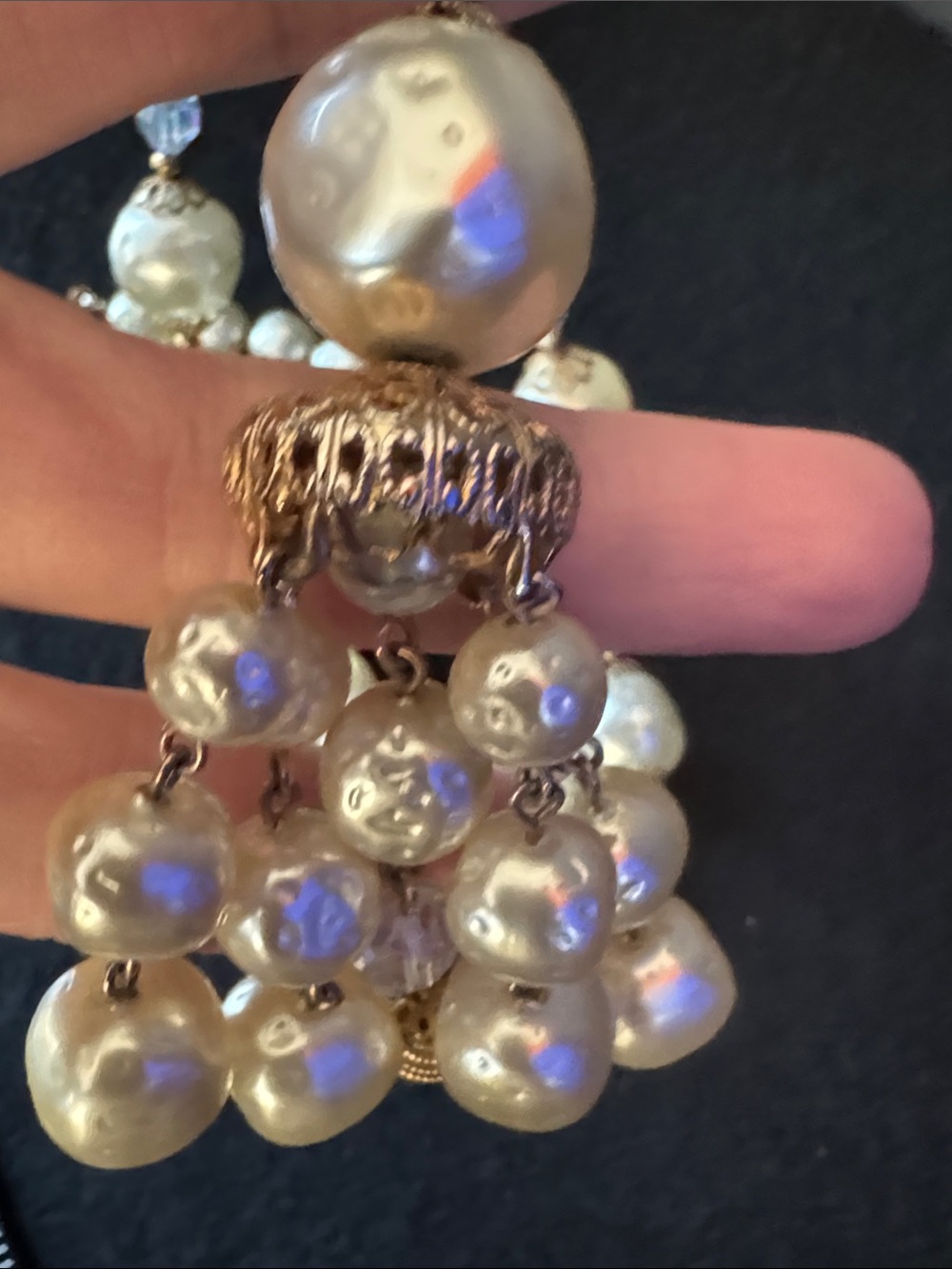 VTG 1950s Faux Pearl & Aurora Borealis Waterfall Necklace - Picture 3 of 5